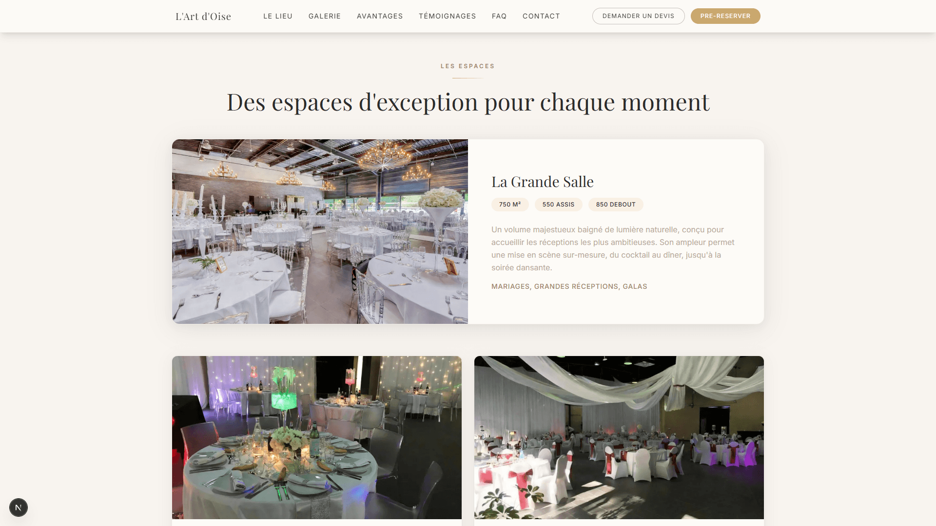 Capture d'écran — section espaces du site Art d'Oise